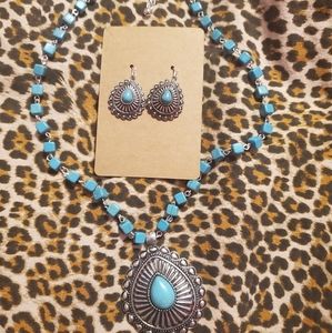 Turquoise earrings and necklace set